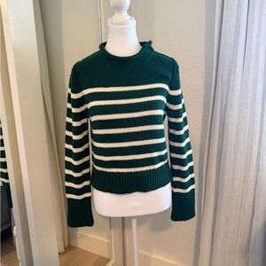 J. Crew Forest Green and White Striped Sweater